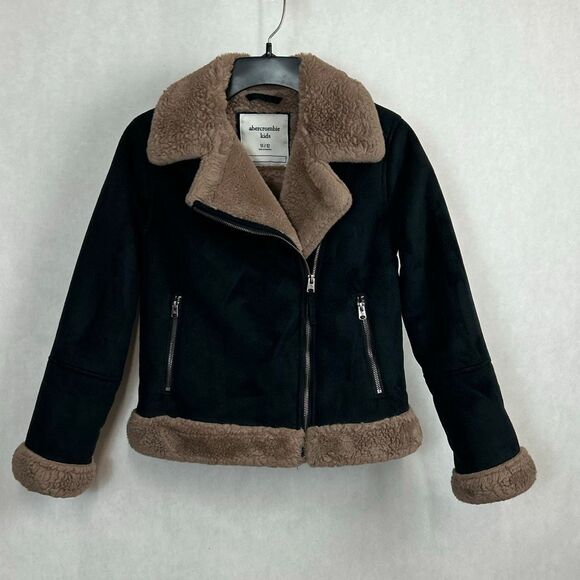 Abercrombie Kids Faux Suede Jacket Sz 11/12 Sherpa Lining Asymmetrical Zipper - Picture 1 of 12